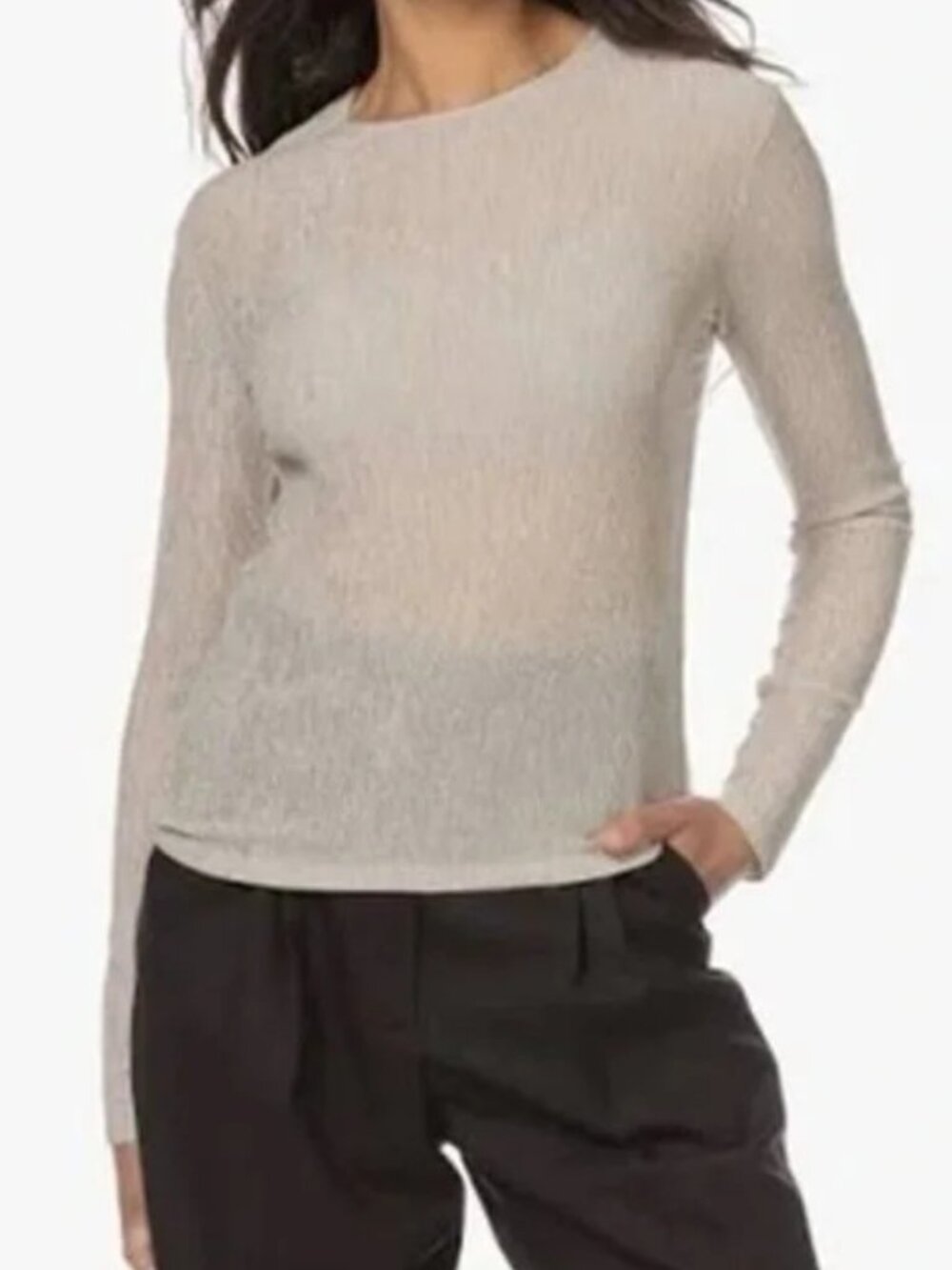 Vince Crinkle Long Sleeve Crewneck Lightweight‎ Sheer Blouse Top Shirt